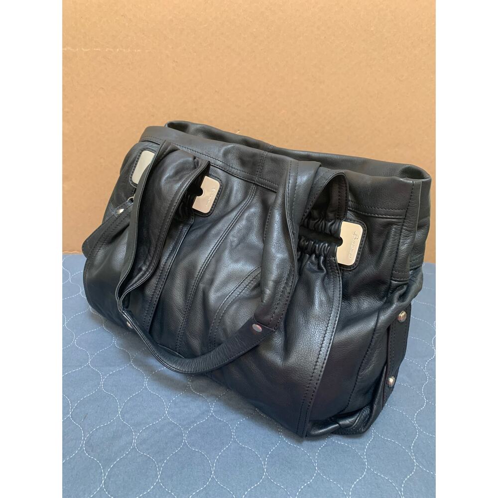 B MAKOWSKY Large Butter Soft Black Leather Double Strap Shoulder Bag Tote - Picture 2 of 16